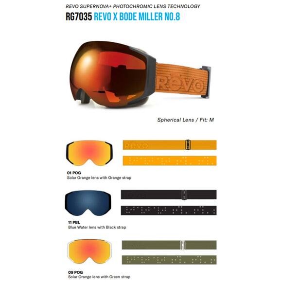 Revo X Ski Snowboard Goggles Bode Miller #8 Blk Orange Grn 7035 01 POG NEW! $299 - Picture 4 of 6